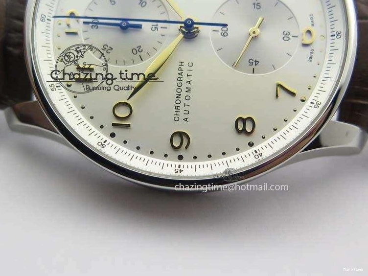 MIROTIME 1219 ModernLook Portuguese IW371445 ZF 1:1 Best Edition SS White Dial Gold Markers On Brown Leather Strap A79350 V 7269